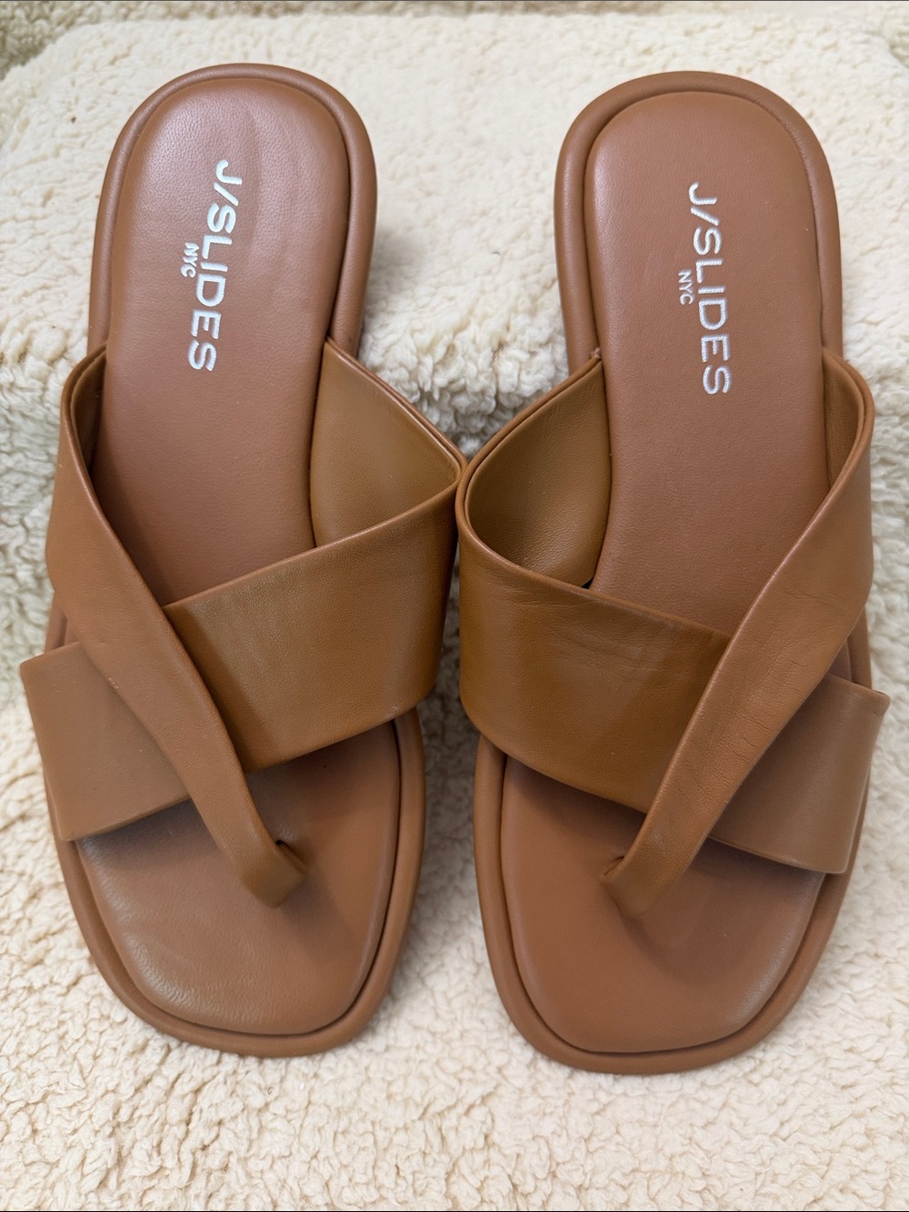 J Slides NYC Tan Leather Yuri